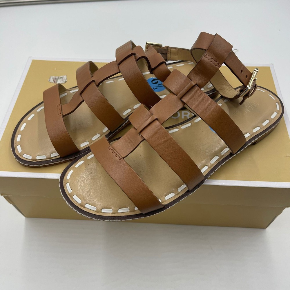 MICHAEL KORS Womens Brown‎ Leather Strappy Flat Sandals Size 6.5